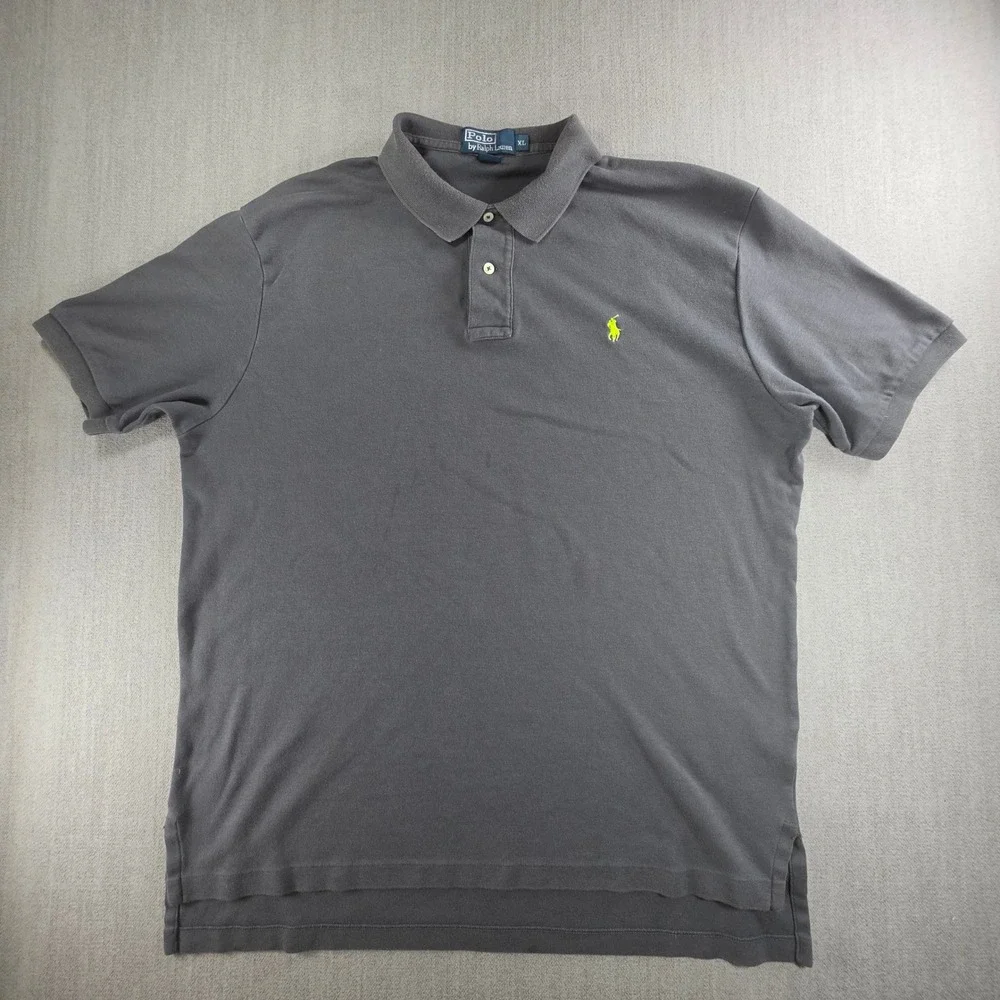 Polo Ralph Lauren Polo Shirt Mens XL Grey Short Sleeve Neon Yellow Pony Logo